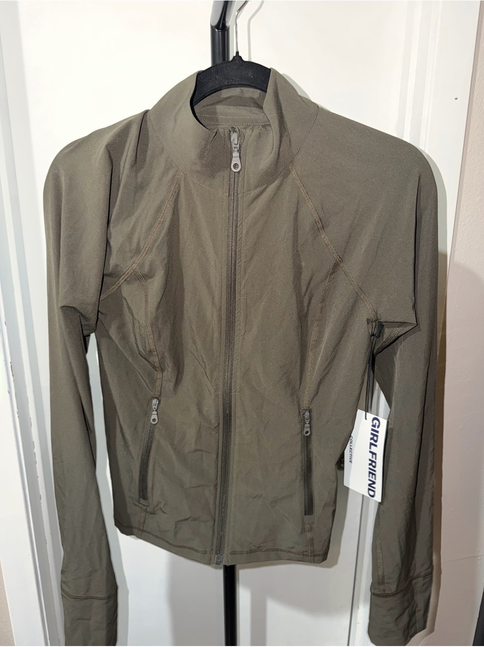 Girlfriend Collective NWT Olive Green Full Zip Track Jacket Size Small